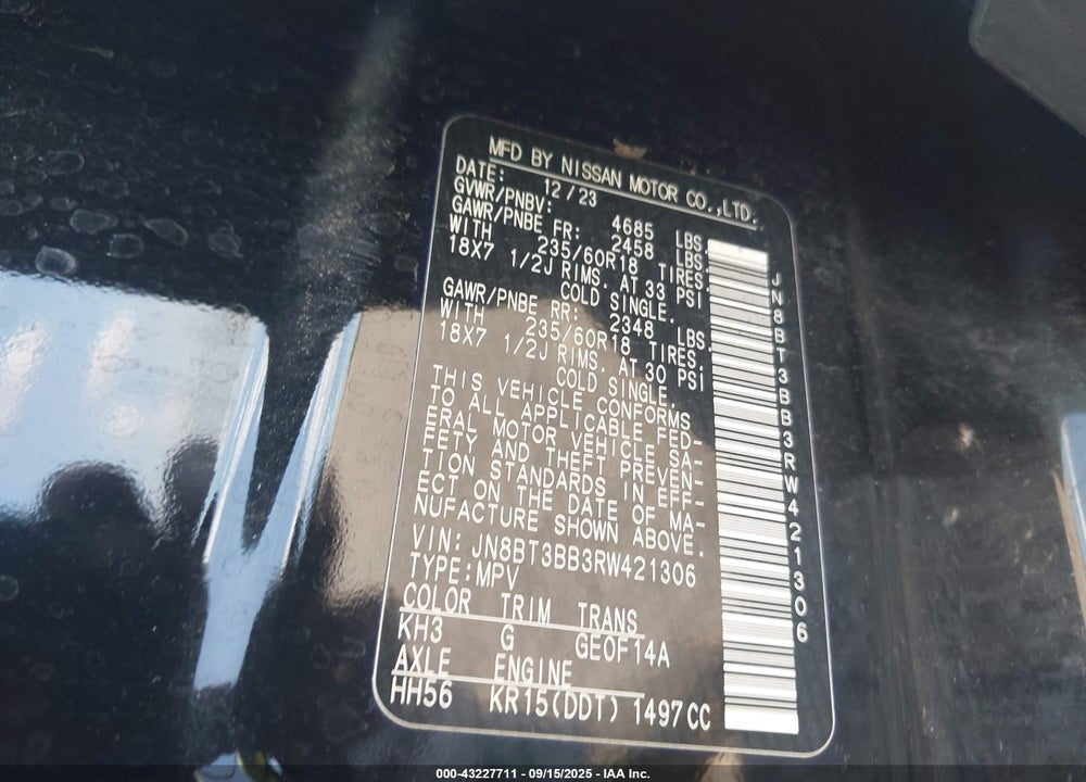 2024 NISSAN ROGUE VIN: JN8BT3BB3RW421306
