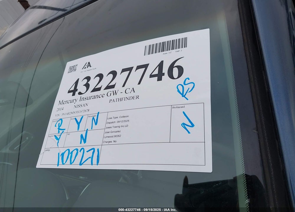 2014 NISSAN PATHFINDER VIN: 5N1AR2MN3EC672678