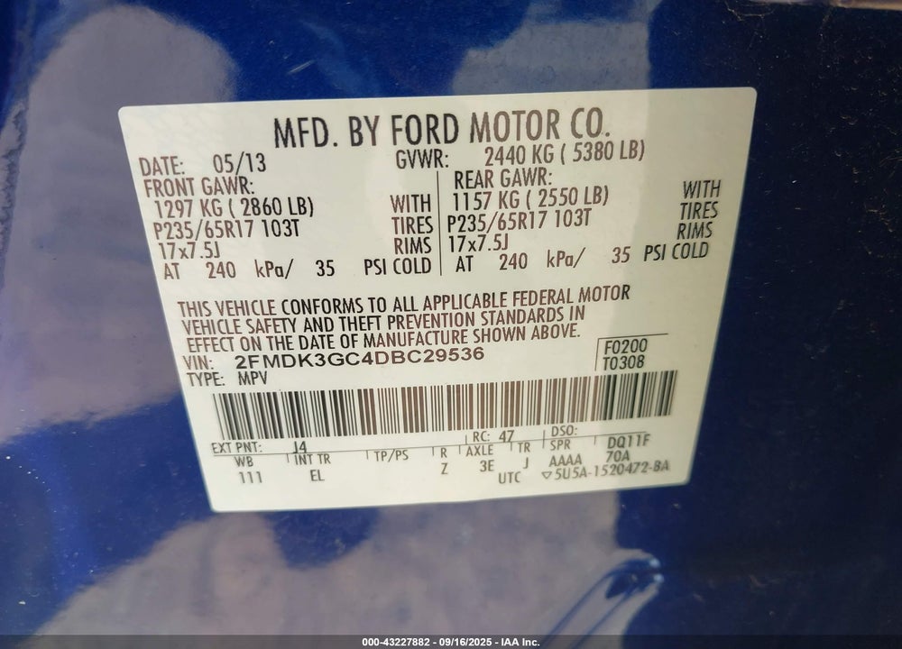 2013 FORD EDGE SE VIN: 2FMDK3GC4DBC29536