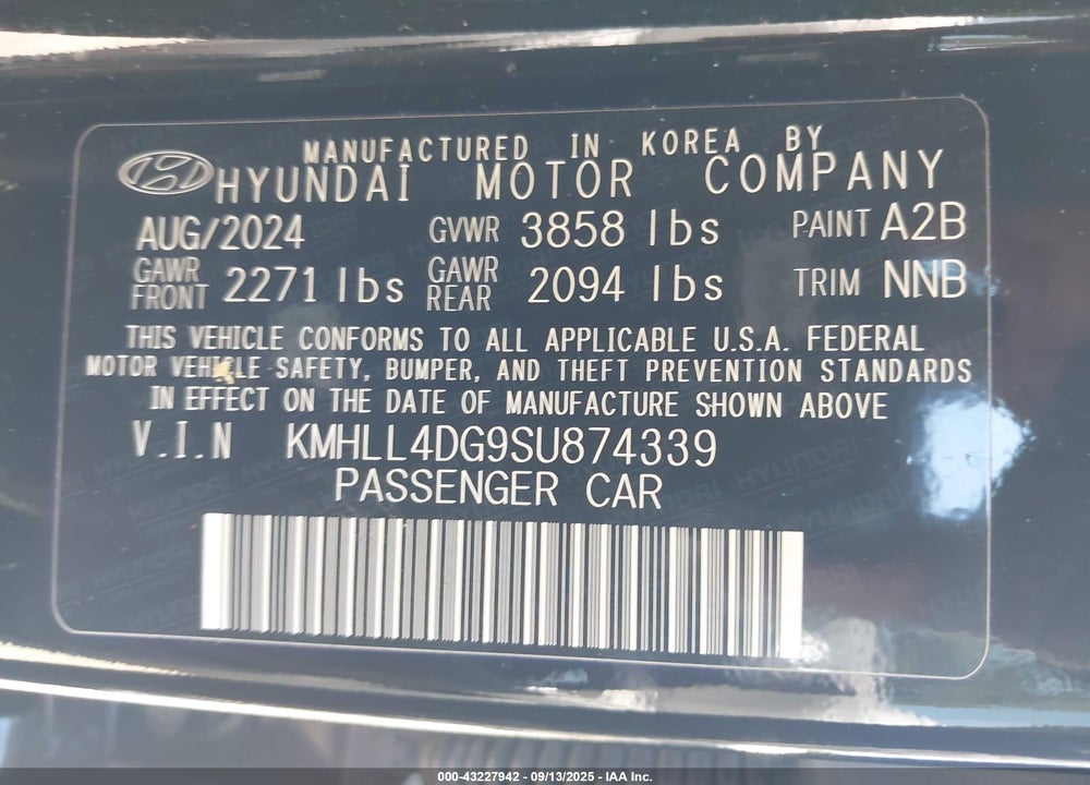 2025 HYUNDAI ELANTRA SE VIN: KMHLL4DG9SU874339