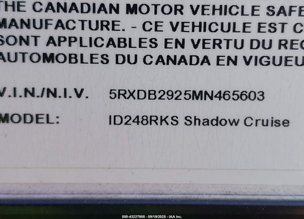 2021 CRUISER OTHER VIN: 5RXDB2925MN465603