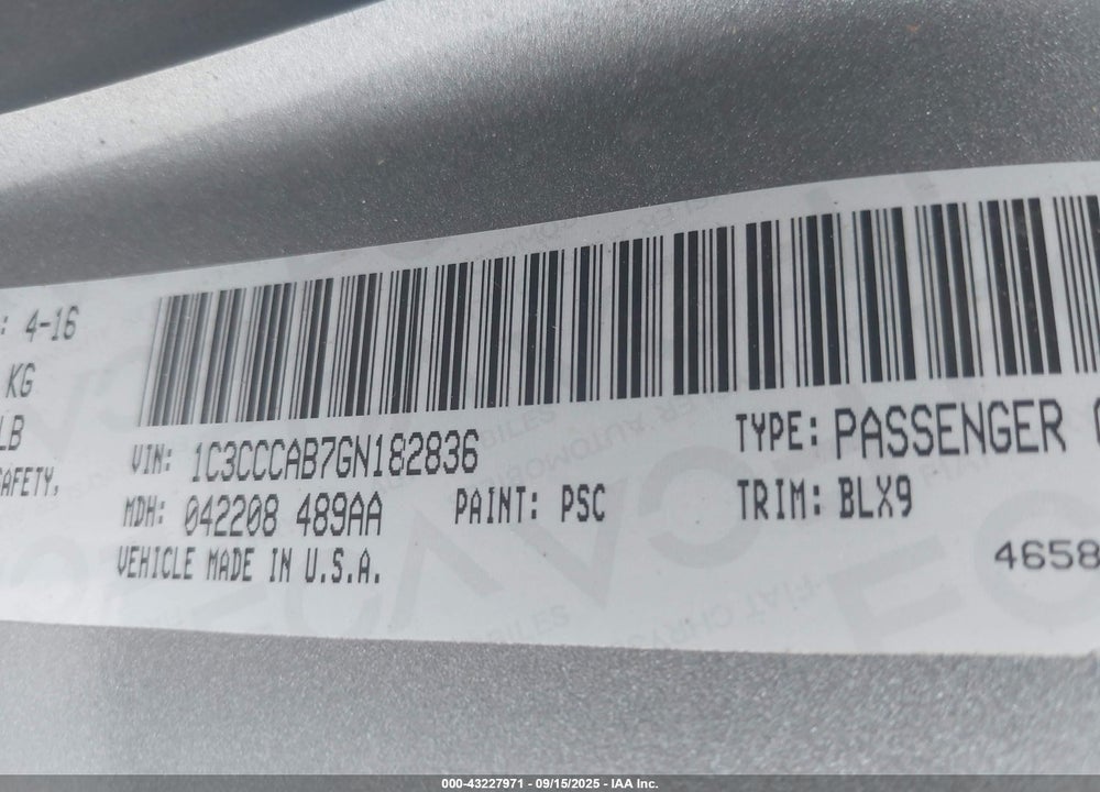2016 CHRYSLER 200 VIN: 1C3CCCAB7GN182836