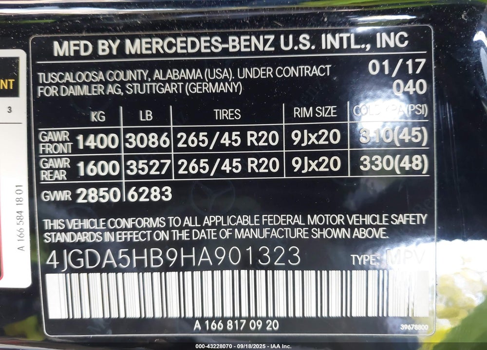 2017 MERCEDES-BENZ GLE 350 4MATIC VIN: 4JGDA5HB9HA901323
