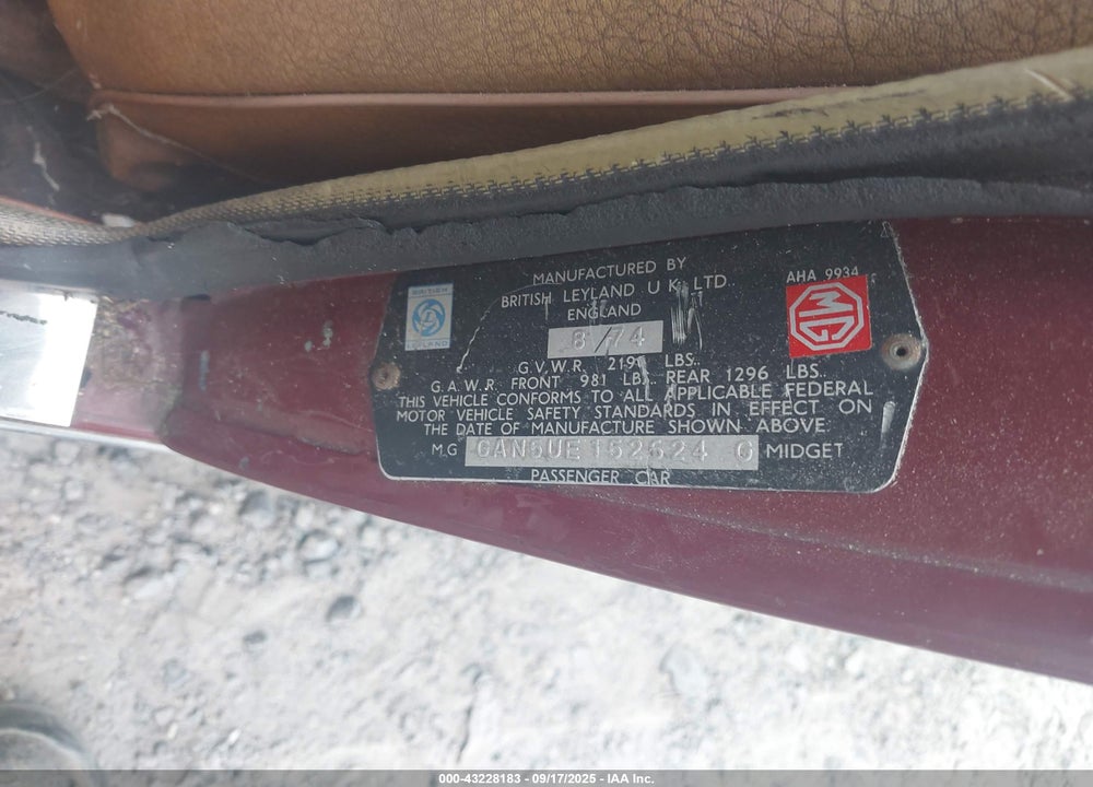 1974 MG MIDGET VIN: GAN5UE152624G