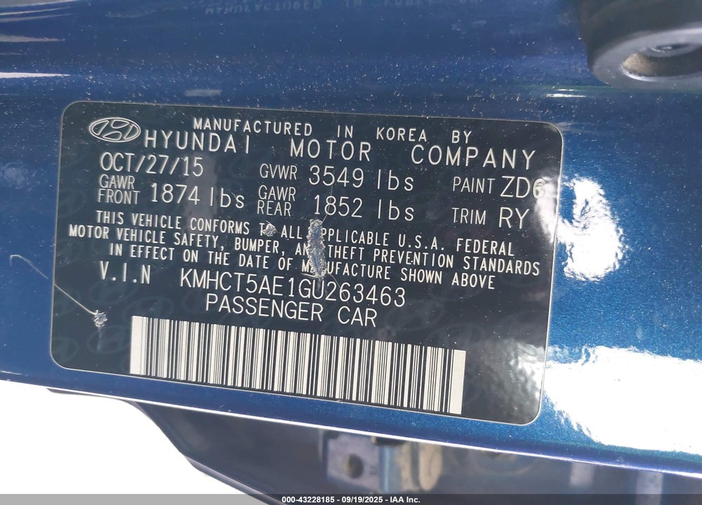 2016 HYUNDAI ACCENT SE VIN: KMHCT5AE1GU263463