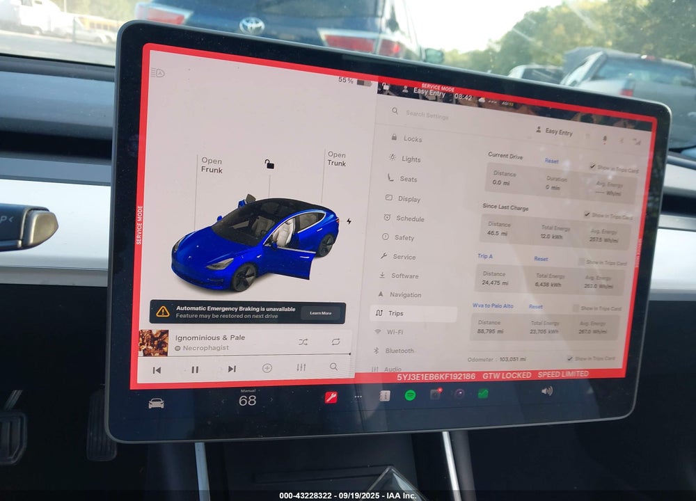 2019 TESLA MODEL 3 VIN: 5YJ3E1EB6KF192186