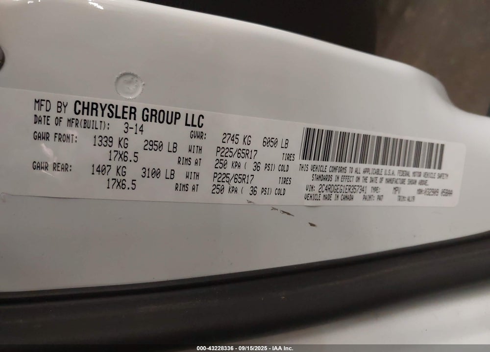 2014 DODGE GRAND CARAVAN R/T VIN: 2C4RDGEG1ER357341