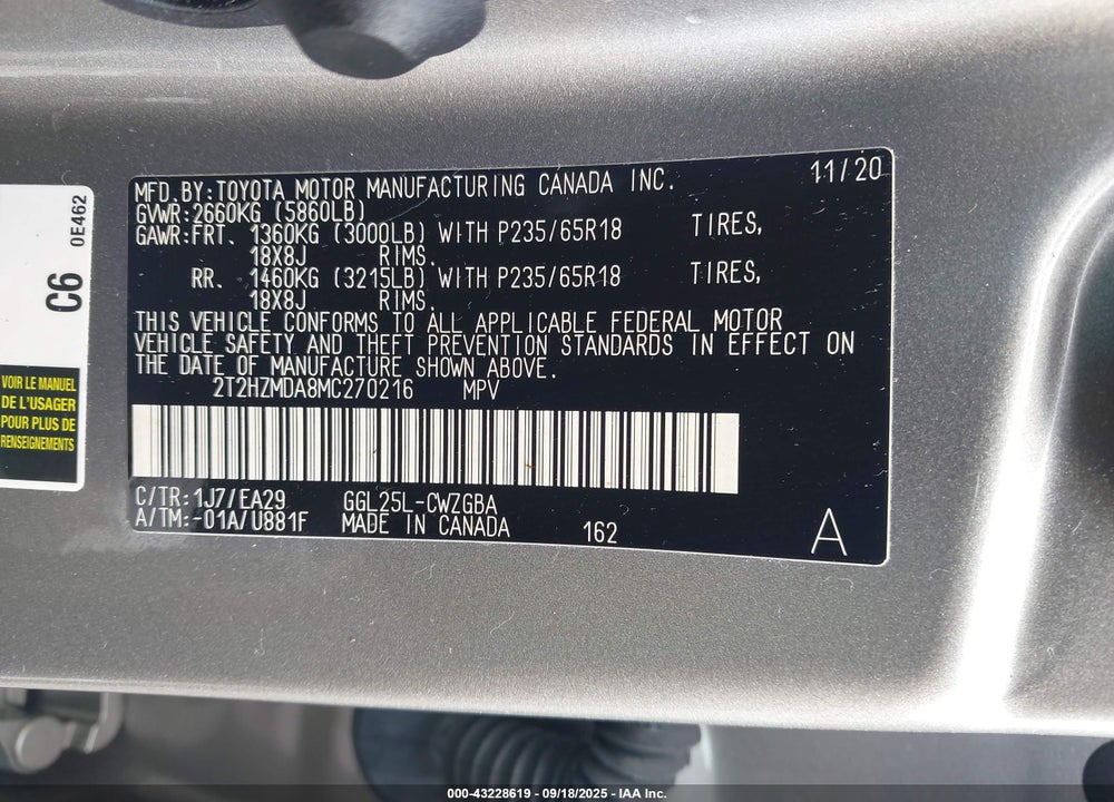 2021 LEXUS RX 350 VIN: 2T2HZMDA8MC270216