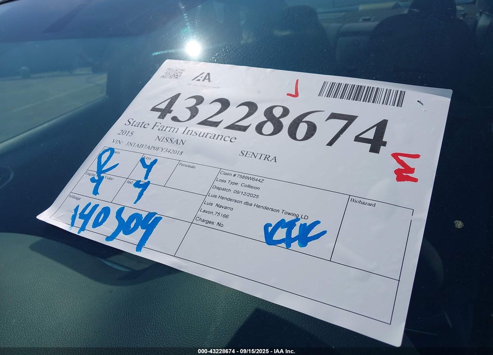 2015 NISSAN SENTRA VIN: 3N1AB7AP0FY342018