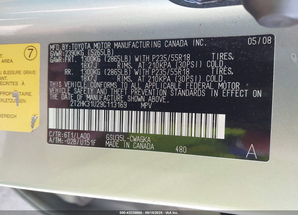 2009 LEXUS RX 350 VIN: 2T2HK31U29C113169