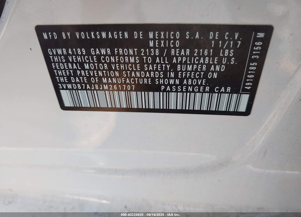 2018 VOLKSWAGEN JETTA 1.4T SE/1.4T WOLFSBURG EDITION VIN: 3VWDB7AJ8JM261707