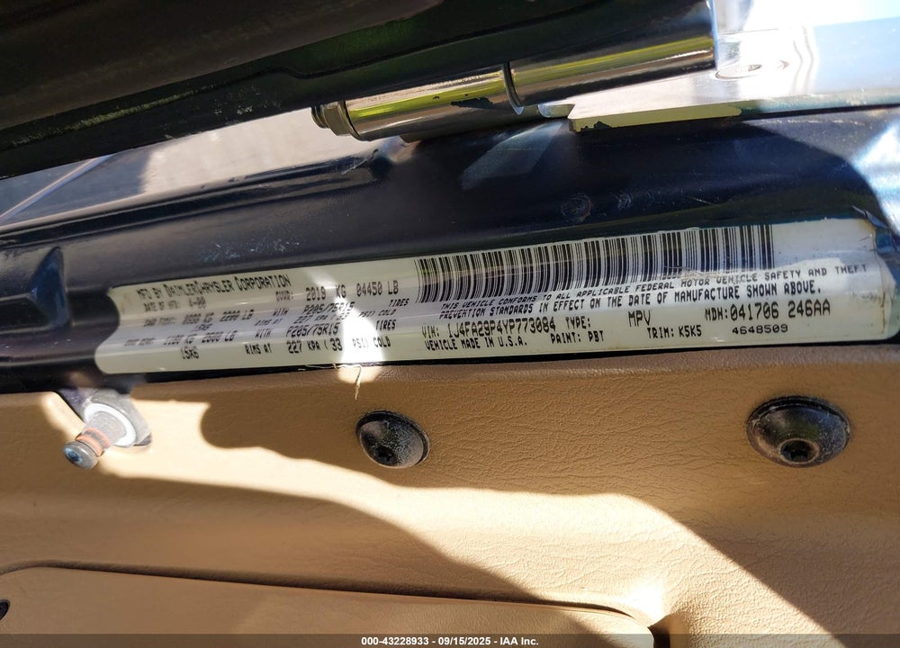 2000 JEEP WRANGLER SE VIN: 1J4FA29P4YP773084