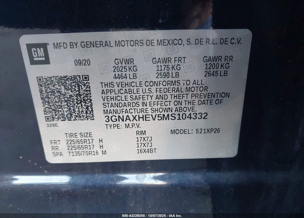 2021 CHEVROLET EQUINOX FWD LS VIN: 3GNAXHEV5MS104332