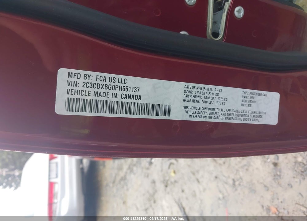 2023 DODGE CHARGER SXT VIN: 2C3CDXBG0PH661137