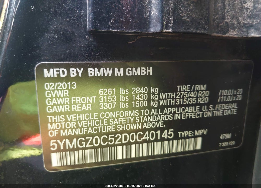 2013 BMW X6 VIN: 5YMGZ0C52D0C40145