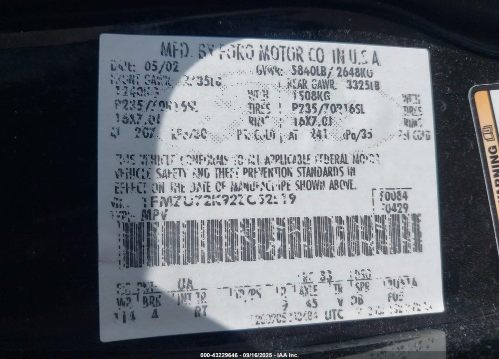 2002 FORD EXPLORER XLS VIN: 1FMZU72K92ZC52519