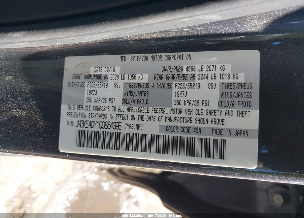 2016 MAZDA CX-5 GRAND TOURING VIN: JM3KE4DY1G0864395