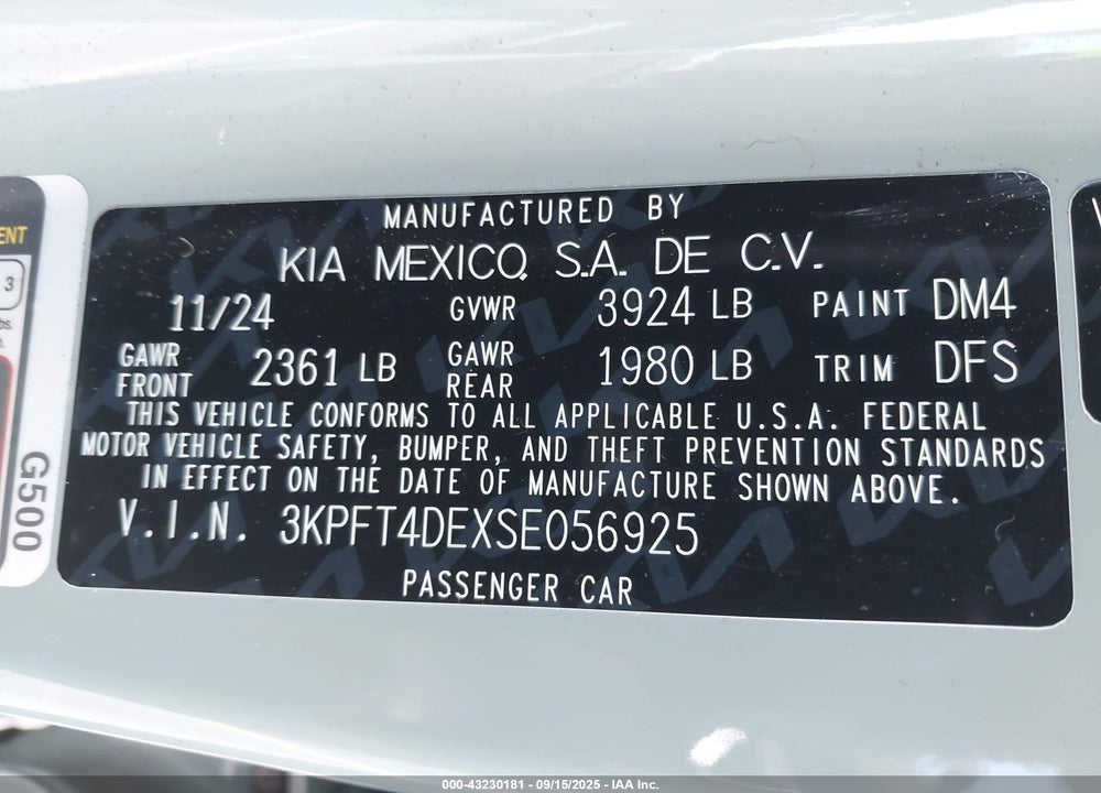 2025 KIA K4 VIN: 3KPFT4DEXSE056925
