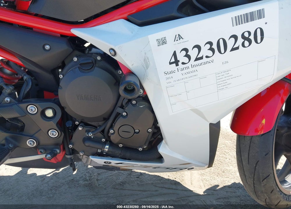 2014 YAMAHA FZ6 RC VIN: JYARJ18Y9EA002962