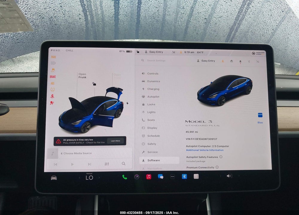 2019 TESLA MODEL 3 LONG RANGE/MID RANGE/STANDARD RANGE/STANDARD RANGE PLUS VIN: 5YJ3E1EA0KF309137