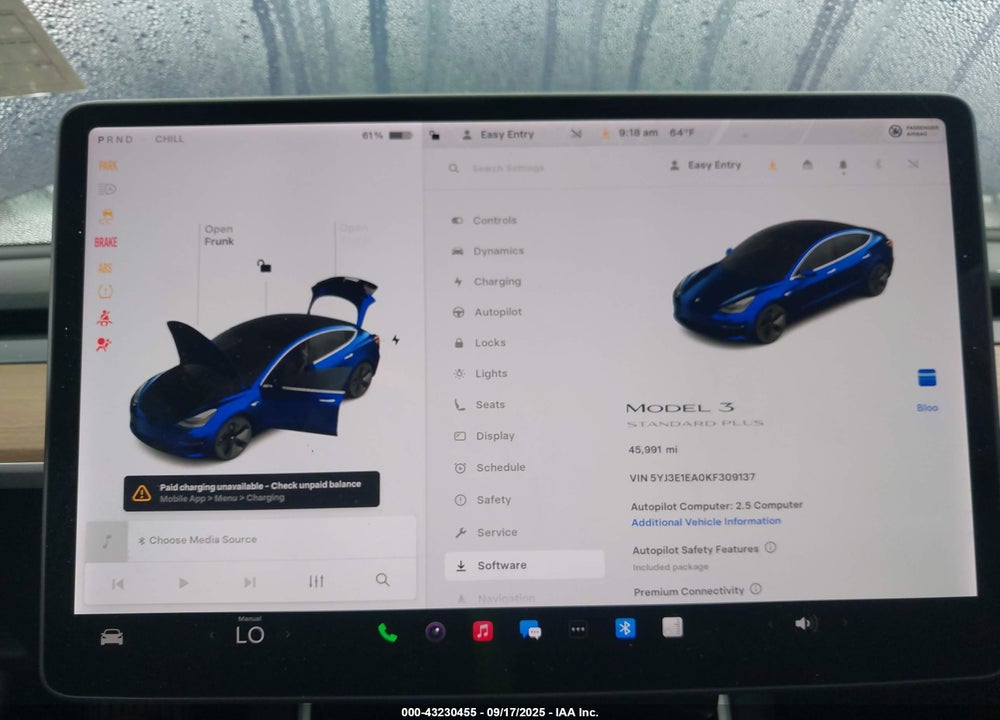 2019 TESLA MODEL 3 LONG RANGE/MID RANGE/STANDARD RANGE/STANDARD RANGE PLUS VIN: 5YJ3E1EA0KF309137