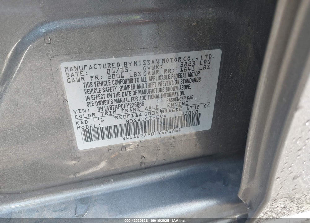 2015 NISSAN SENTRA VIN: 3N1AB7AP0FY226866