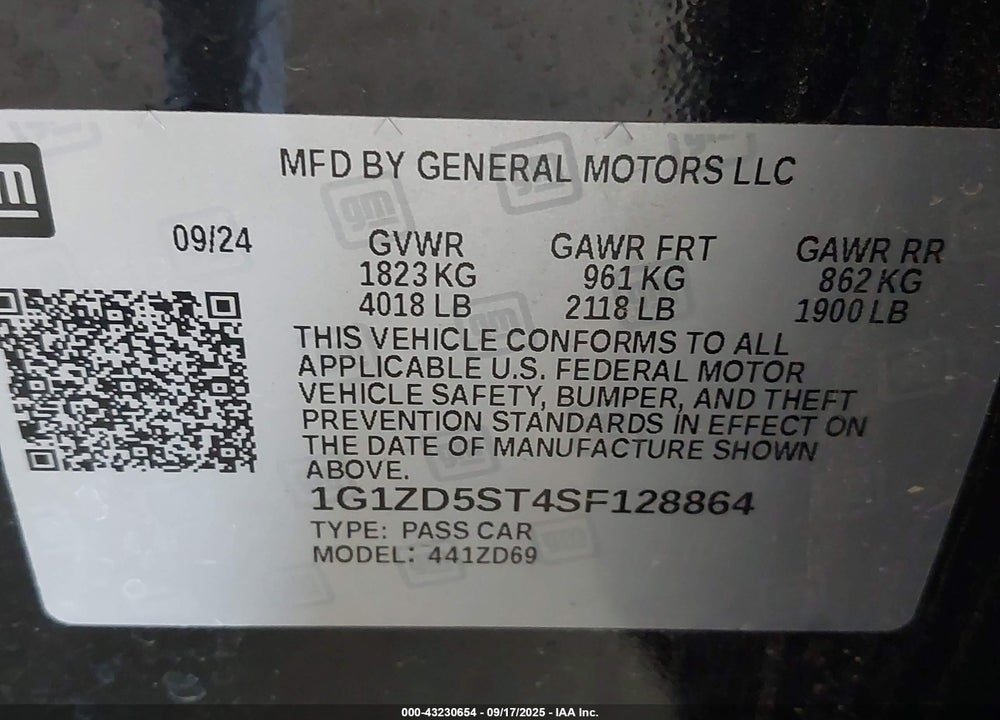 2025 CHEVROLET MALIBU VIN: 1G1ZD5ST4SF128864