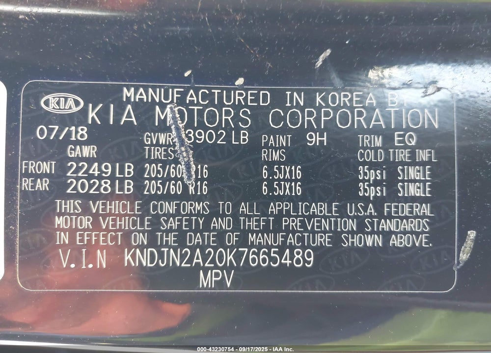 2019 KIA SOUL VIN: KNDJN2A20K7665489