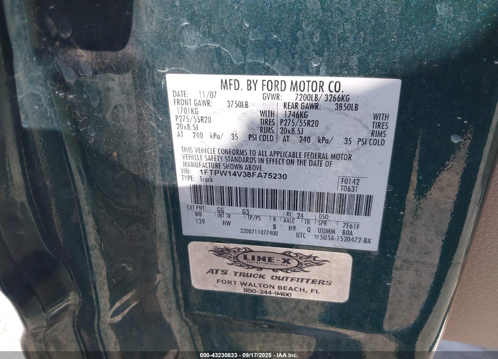 2008 FORD F-150 60TH ANNIVERSARY/FX4/KING RANCH/LARIAT/XLT VIN: 1FTPW14V38FA75230