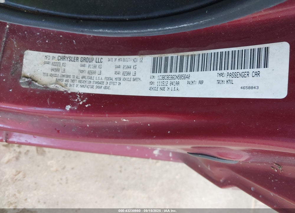2013 CHRYSLER 200 VIN: 1C3BCBEB6DN585640