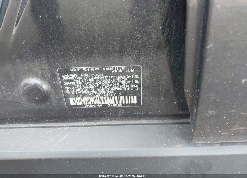 2010 SUBARU FORESTER 2.5X VIN: JF2SH6BC3AH779118
