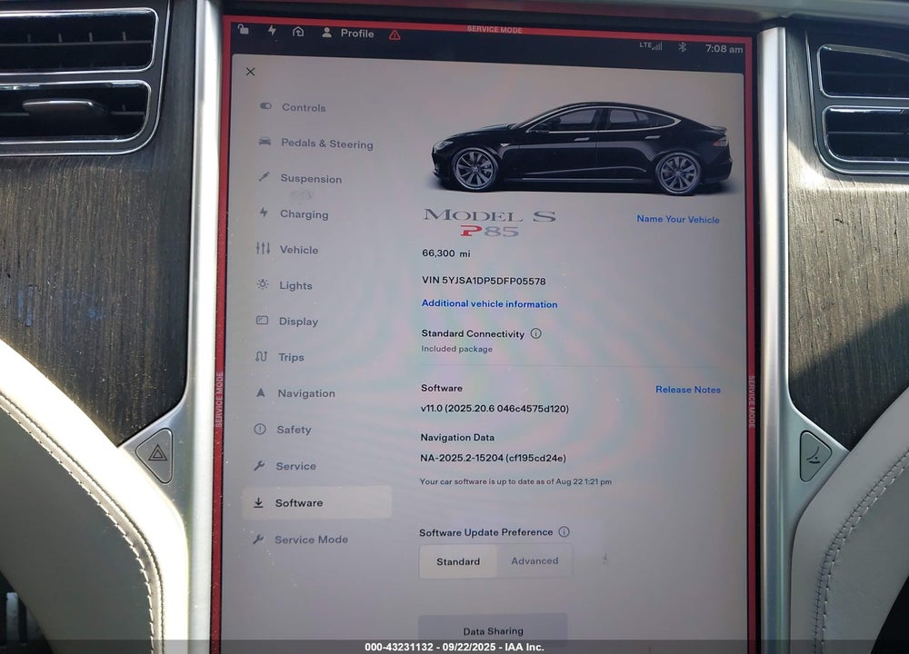 2013 TESLA MODEL S PERFORMANCE VIN: 5YJSA1DP5DFP05578