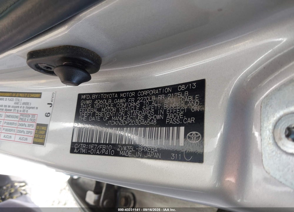 2013 TOYOTA PRIUS PLUG-IN VIN: JTDKN3DP2D3046548