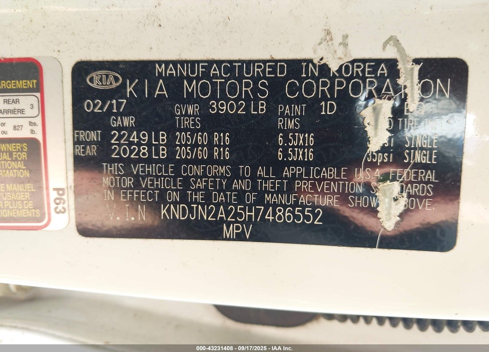 2017 KIA SOUL VIN: KNDJN2A25H7486552