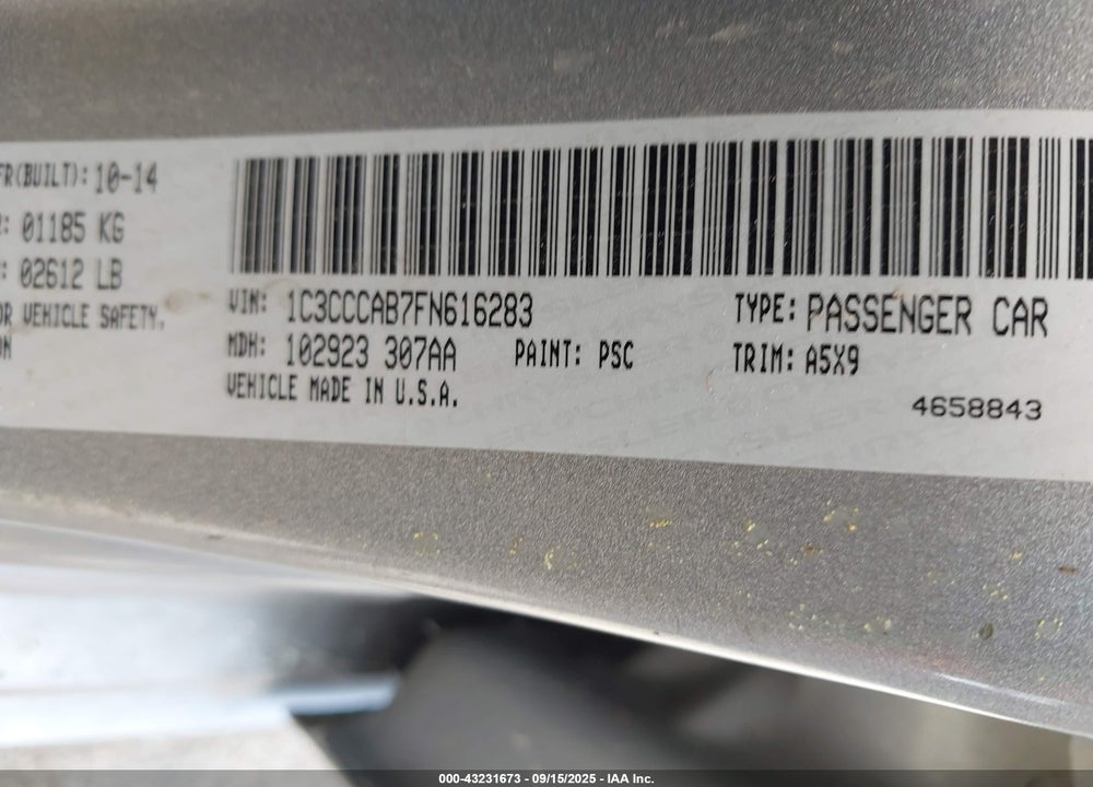 2015 CHRYSLER 200 VIN: 1C3CCCAB7FN616283
