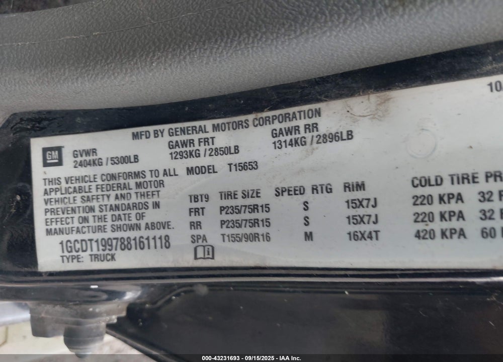 2008 CHEVROLET COLORADO VIN: 1GCDT199788161118