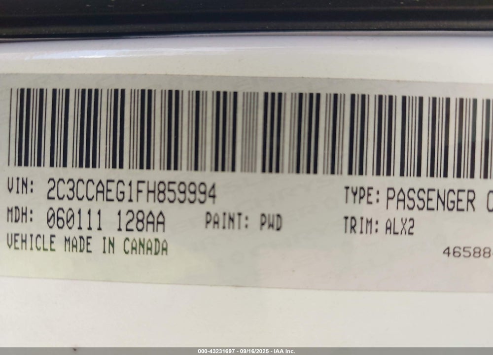 2015 CHRYSLER 300 VIN: 2C3CCAEG1FH859994