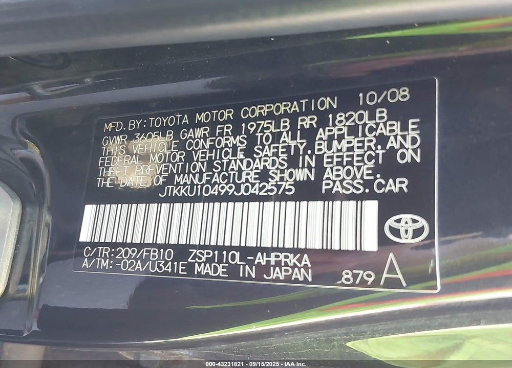 2009 SCION XD VIN: JTKKU10499J042575