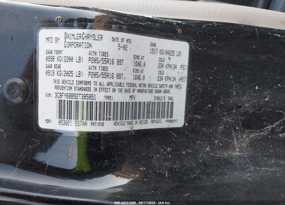 2002 CHRYSLER PT CRUISER LIMITED VIN: 3C8FY68B92T385851