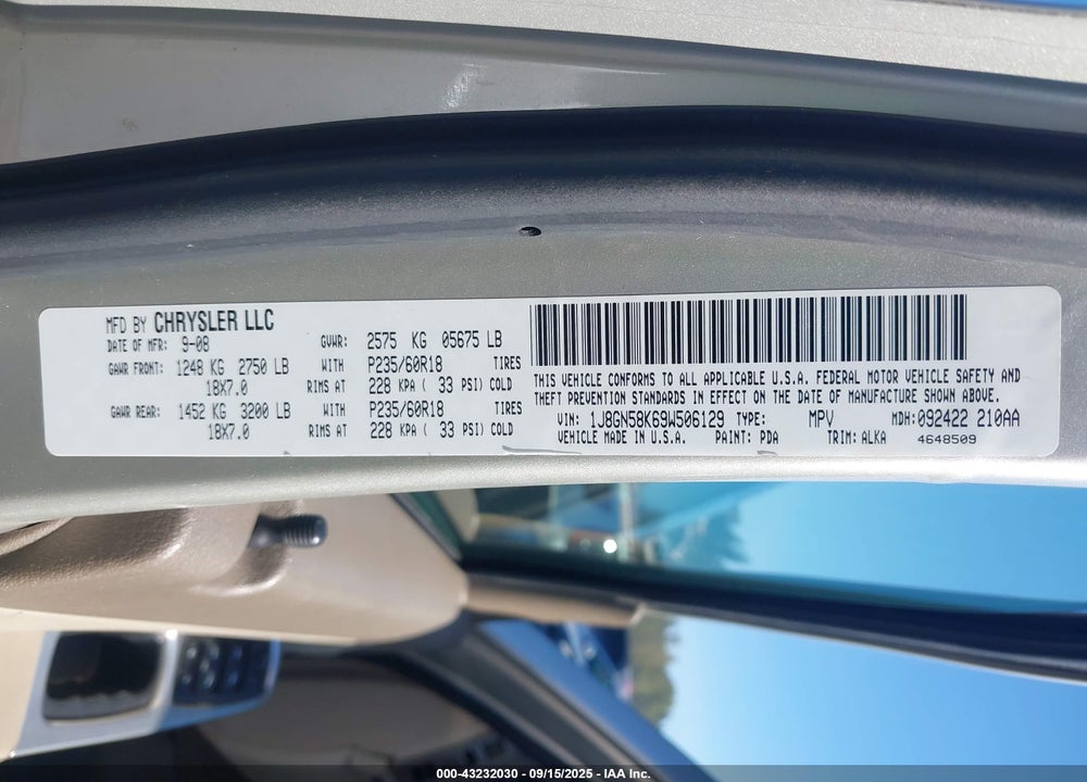 2009 JEEP LIBERTY LIMITED EDITION VIN: 1J8GN58K69W506129