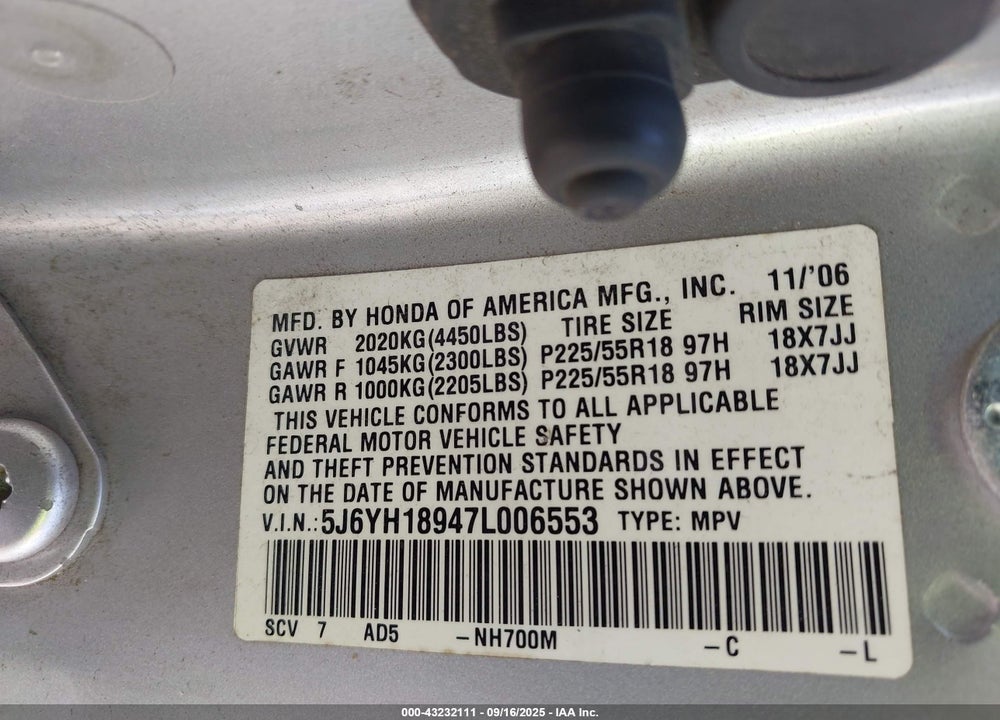 2007 HONDA ELEMENT SC VIN: 5J6YH18947L006553