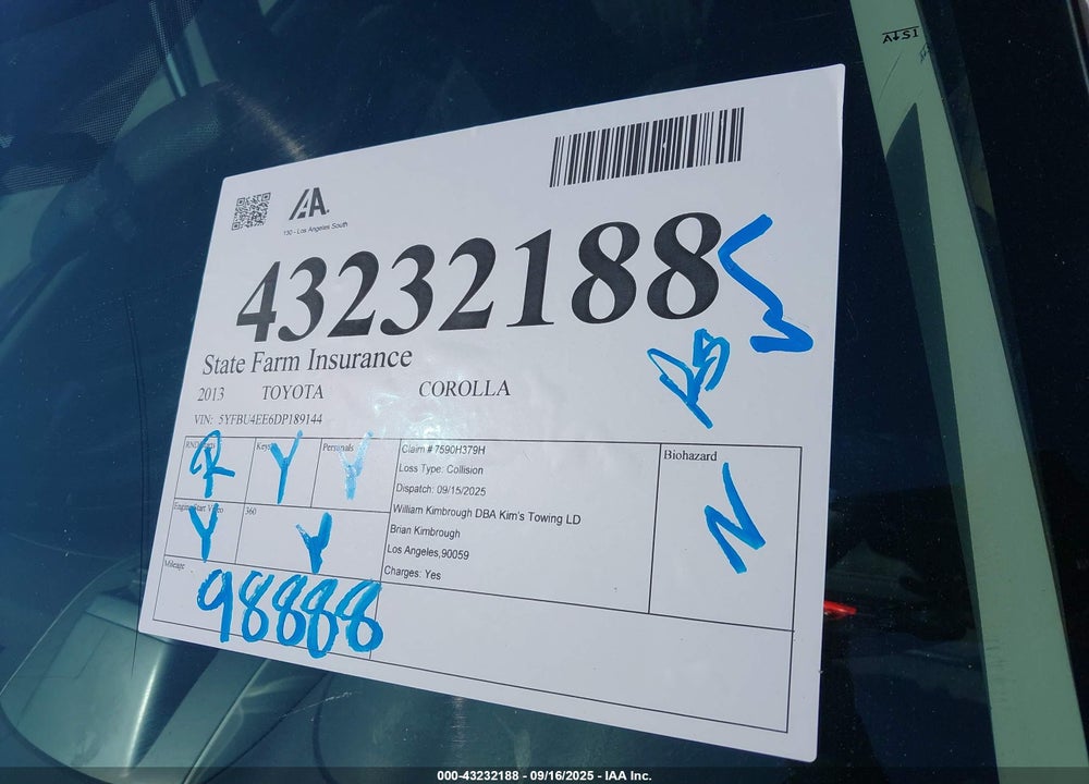 2013 TOYOTA COROLLA VIN: 5YFBU4EE6DP189144