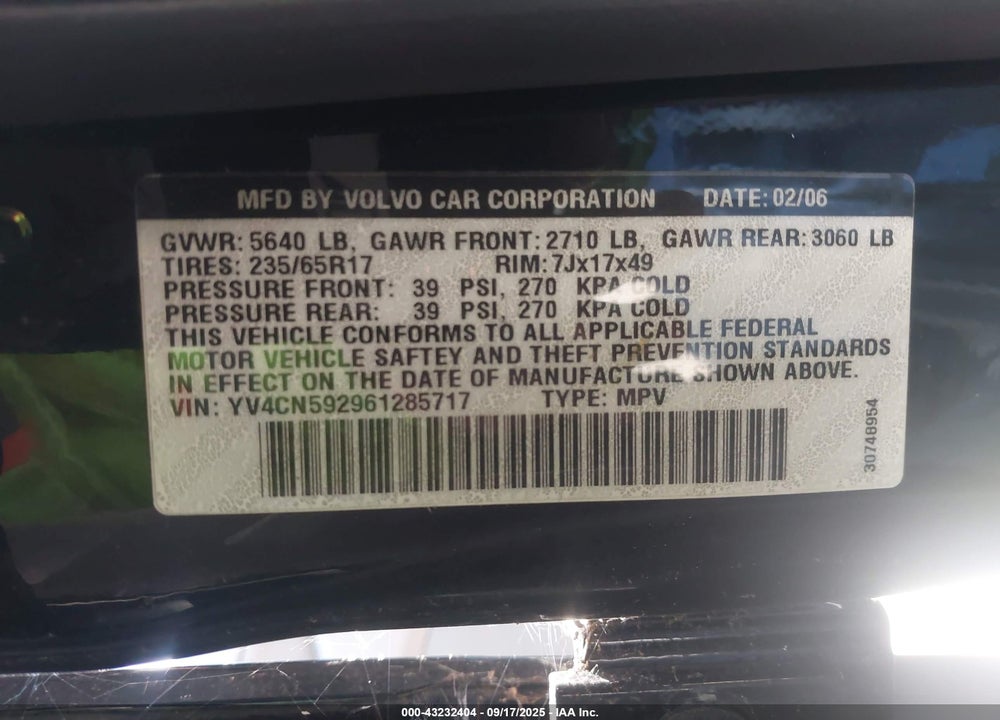 2006 VOLVO XC90 2.5T VIN: YV4CN592961285717
