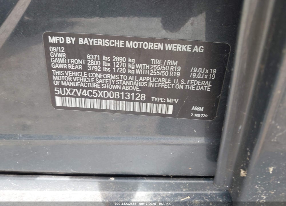 2013 BMW X5 XDRIVE35I/XDRIVE35I PREMIUM/XDRIVE35I SPORT ACTIVITY VIN: 5UXZV4C5XD0B13128