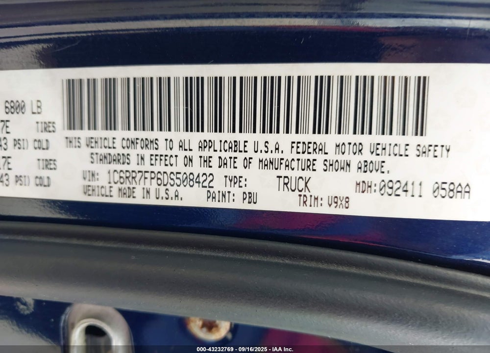 2013 RAM 1500 VIN: 1C6RR7FP6DS508422