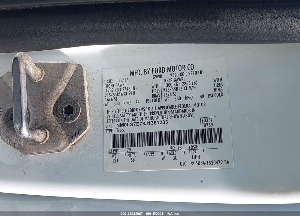 2018 FORD TRANSIT CONNECT XL VIN: NM0LS7E78J1361233