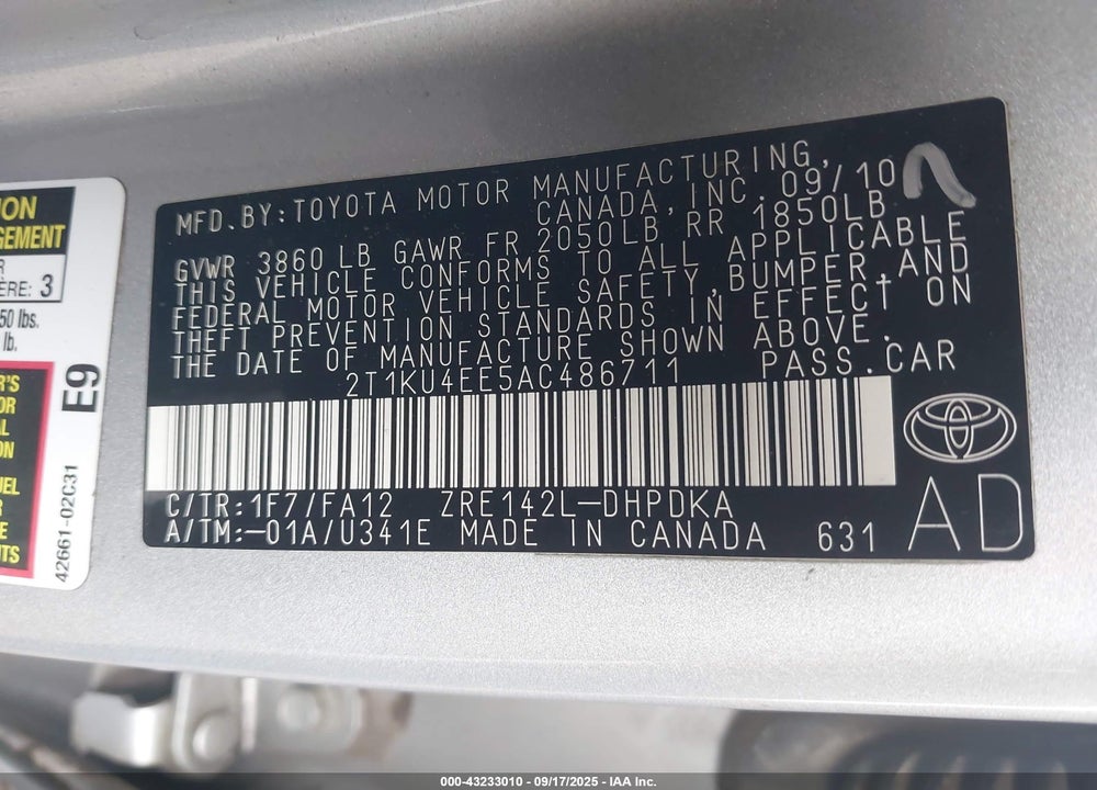 2010 TOYOTA MATRIX VIN: 2T1KU4EE5AC486711