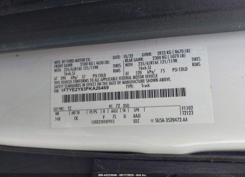 2023 FORD TRANSIT-150 VIN: 1FTYE2Y83PKA26469