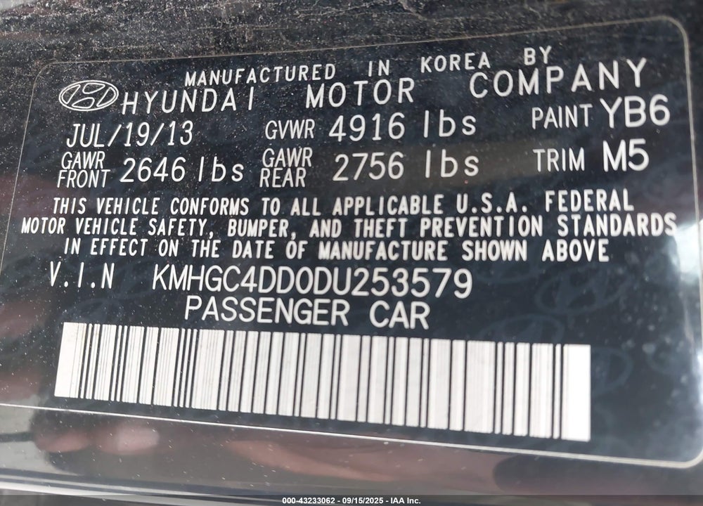 2013 HYUNDAI GENESIS VIN: KMHGC4DD0DU253579