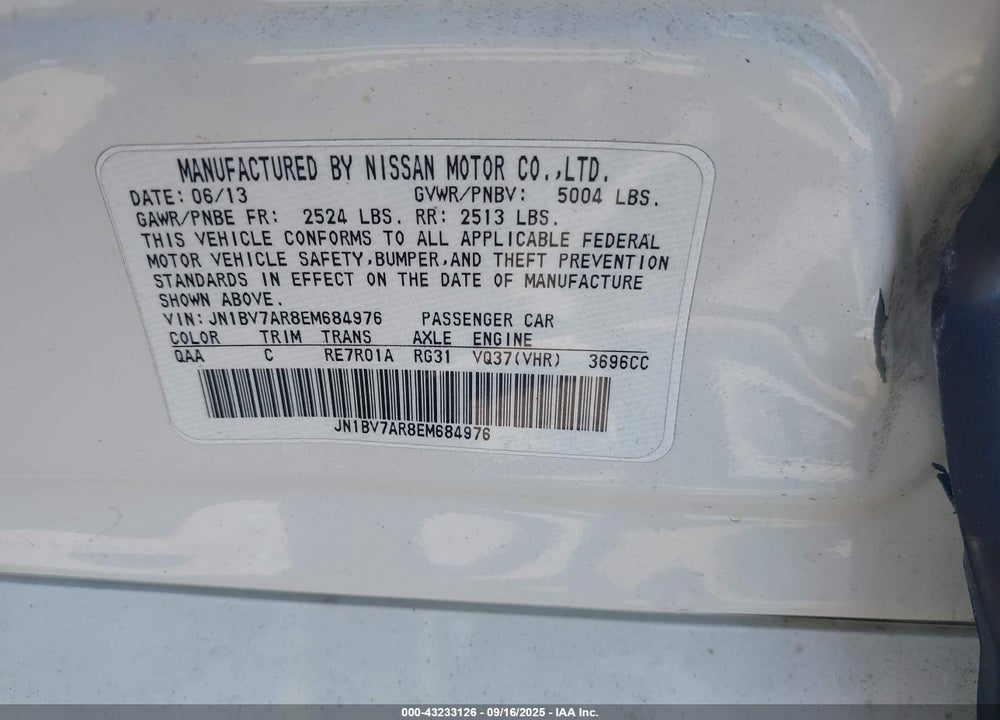 2014 INFINITI Q50 VIN: JN1BV7AR8EM684976